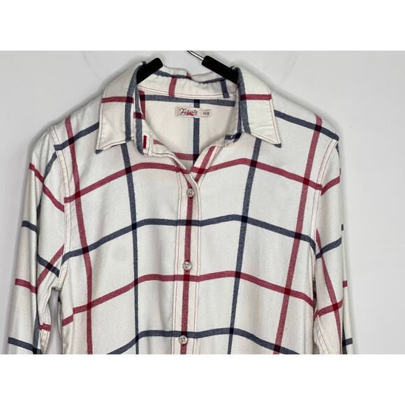 Faherty The Classic Stretch Windowpane Flannel Button-Up Shirt Cream Red Blue XS - Picture 6 of 10
